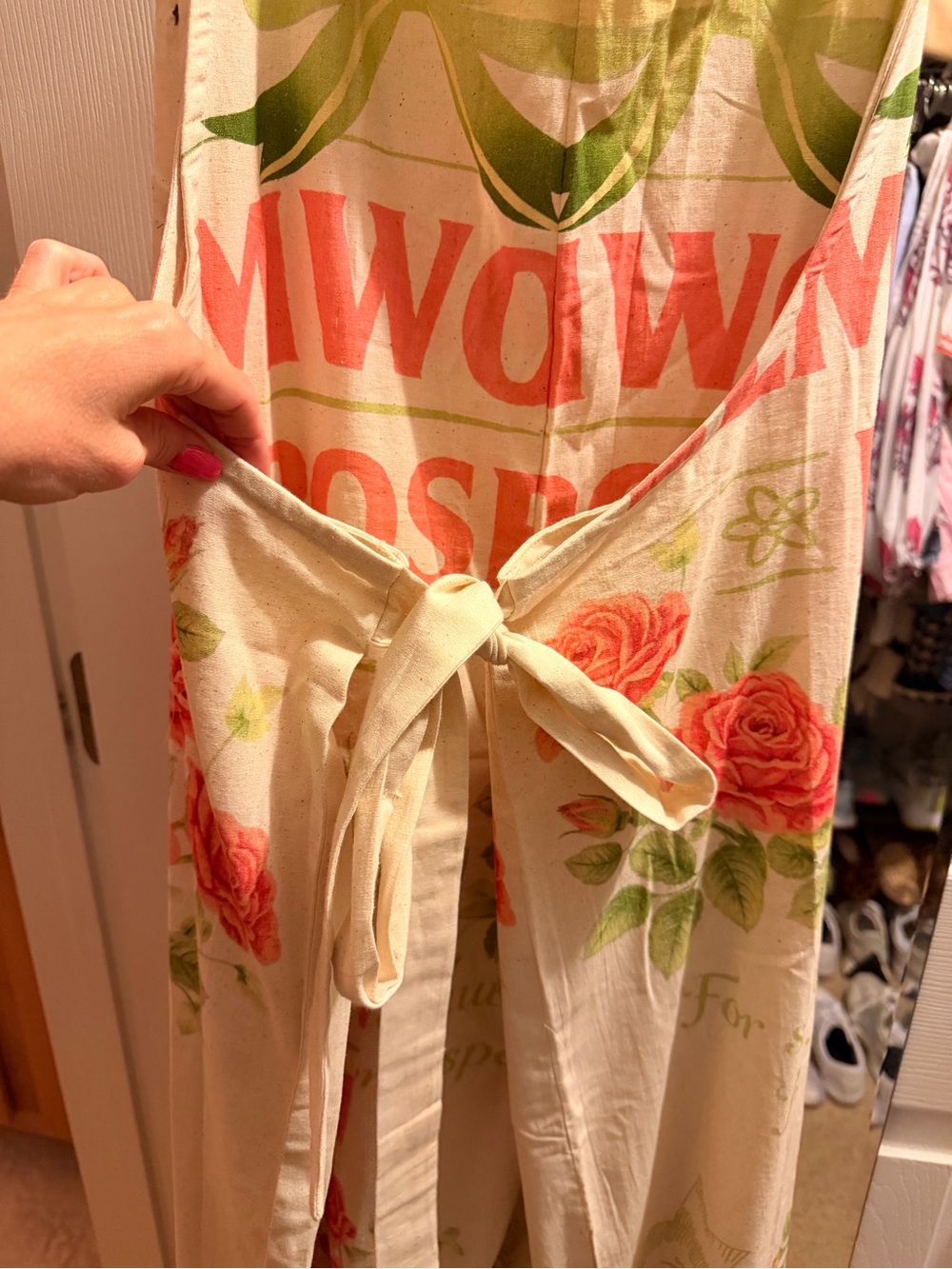 Boho Floral Wide-Leg Jumpsuit in Cream with Rose Print - Picture 6 of 6